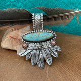 Stunning #8 Turquoise oval and Feather Pendant