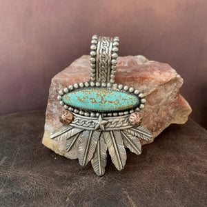 Stunning #8 Turquoise oval and Feather Pendant