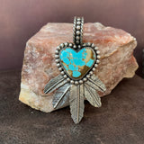 Beautiful #8 Turquoise Heart and Feather Pendant