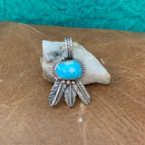 Small Turquoise with Sterling Silver Feathers  Pendant