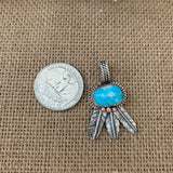 Small Turquoise with Sterling Silver Feathers  Pendant