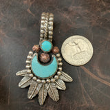 Beautiful Kingman Turquoise half moon and Feather Pendant