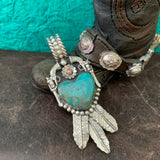 Stunning Compitos Turquoise Heart and Feather Pendant