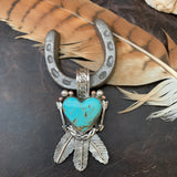 Beautiful Baja Turquoise Heart and Feather Pendant