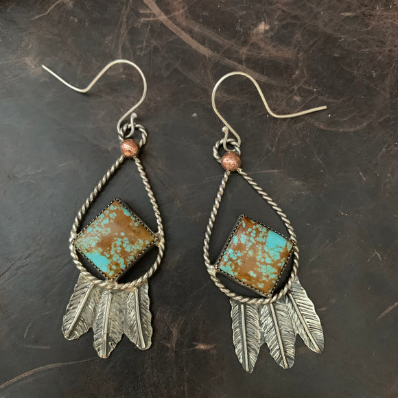 #8 Turquoise and Sterling Silver Feather hook earrings