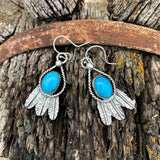 Kingman Turquoise and Sterling Silver Feather hook earrings