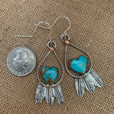 #8 Turquoise and Sterling Silver Feather hook earrings