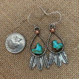 Small Baja heart Turquoise and Sterling Silver Feather hook earrings