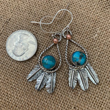 Small round Kingman Turquoise and Sterling Silver Feather hook earrings