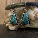Kingman Turquoise triangle Sterling Silver hooked earring