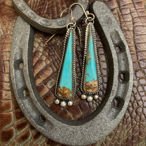 Long and dainty Baja Turquoise hooked earrings