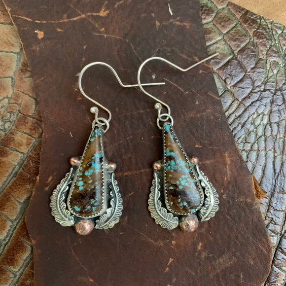 Fancy #8 turquoise statement hooked earrings