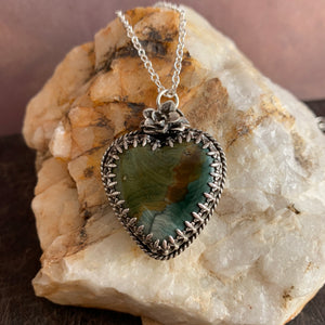 Gary Green Jasper heart Sterling Silver Necklace