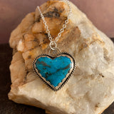Kingman Turquoise heart Sterling Silver Necklace