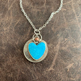 Tiny Kingman Turquoise heart Sterling Silver Necklace