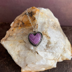 Sterling Silver and Lavender Stichtite heart necklace