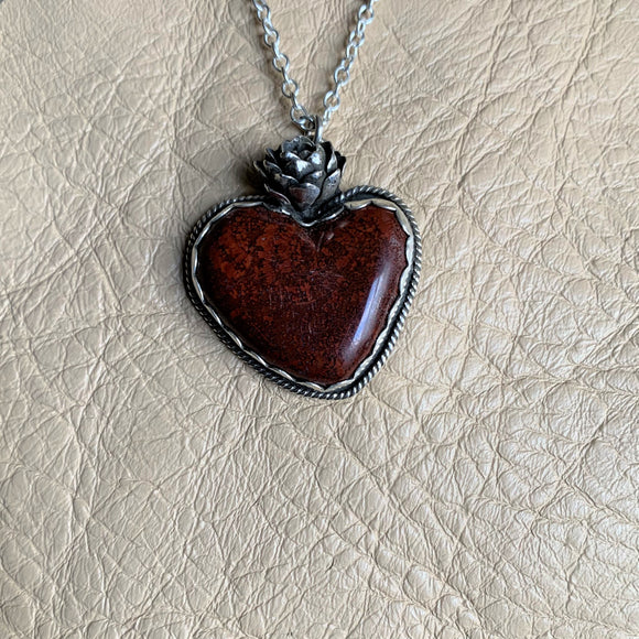 Red Moss Agate heart Necklace