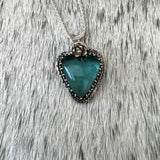 Blue Glass Heart Sterling Silver Necklace.