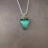 Blue Glass Heart Sterling Silver Necklace.