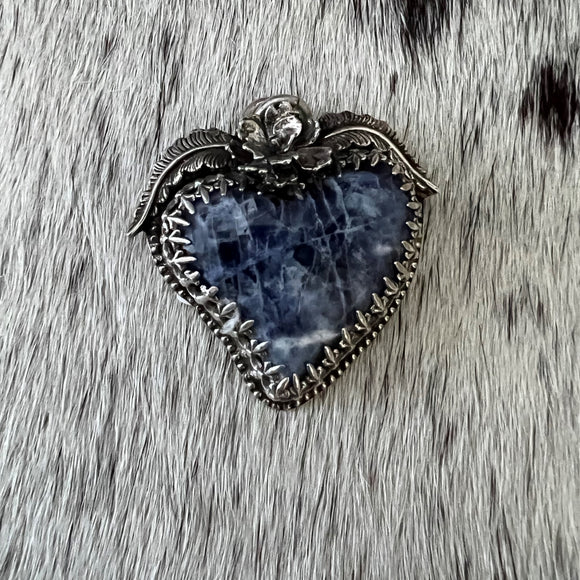 Sodalite Heart Sterling Silver Necklace.