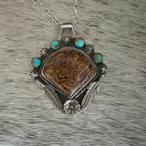 Mariam stone fan and Kingman Turquoise Sterling Silver Necklace