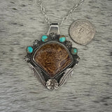 Mariam stone fan and Kingman Turquoise Sterling Silver Necklace
