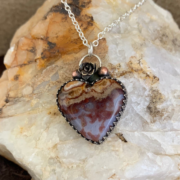 Ysite Agate heart Sterling Silver Necklace
