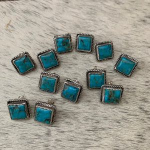 Square Kingman Turquoise Stud earrings 12MM