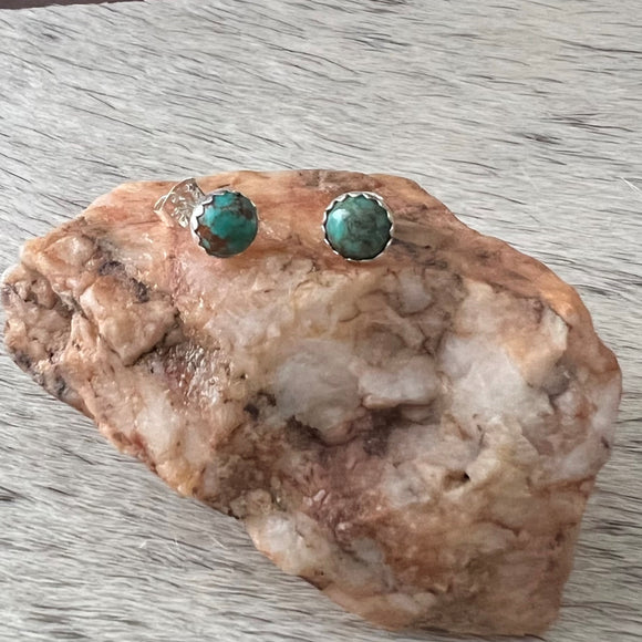 Sterling Silver Green Kingman Turquoise stud earrings 6MM