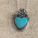 Baja Turquoise Heart Sterling Silver Necklace with a beautiful rose.