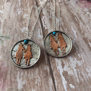 1 1/8 Round Sterling silver with horse rider copper cutout