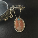 Copper western lovers riding together necklace