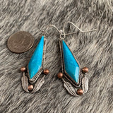 Kingman Turquoise Sterling Silver earrings with Feathers