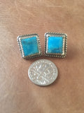 Sterling Silver Square Post with blue Kingman Turquoise Earrings