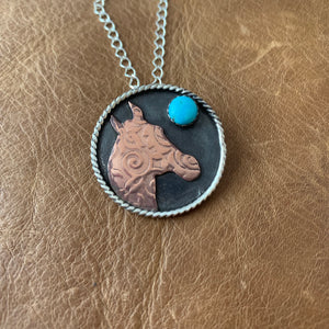 1 1/8 Round Sterling silver with horse copper cutout