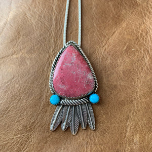 Norwegian Thulite and Feathers with Kingman Turquoise.