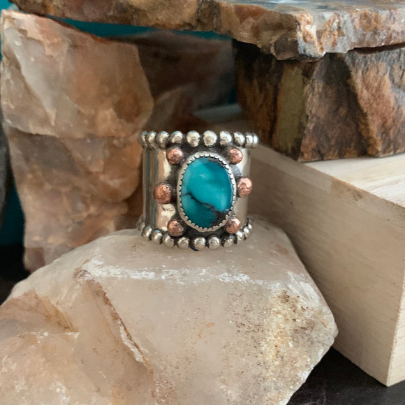 Wide Band Turquoise ring Size 10 with copper