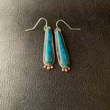 Fancy Kingman Turquoise Sterling Silver slender teardrop earrings with copper