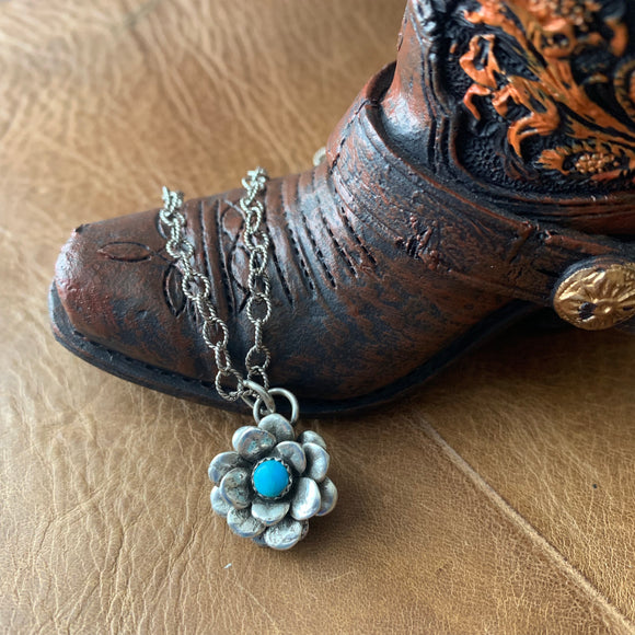 Sterling Silver flower with Kingman turquoise